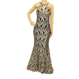 Nightway Golf  Black Lace Keyhole High Neck  Mermaid Gown